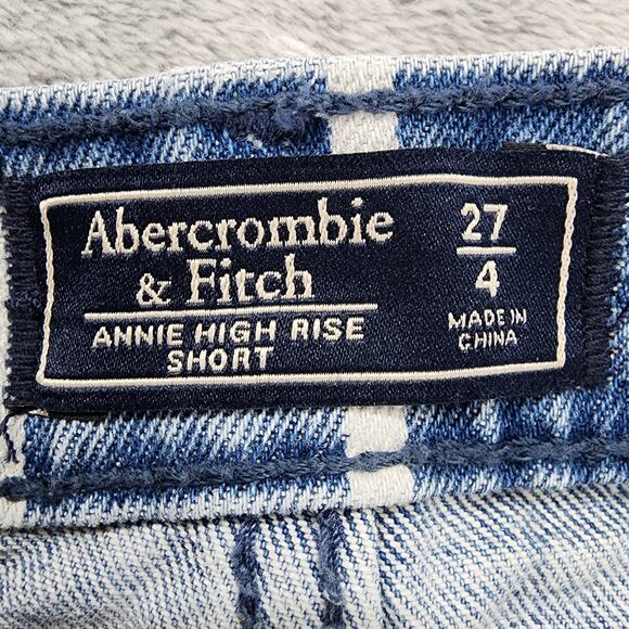 Abercrombie & Fitch Shorts Womens 27/4 Blue Striped Annie High Rise Cutoff Denim - Picture 3 of 10